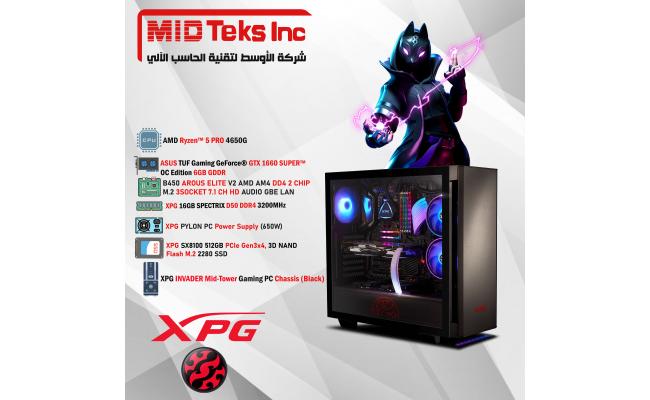 Gaming Desktop (MID-43),AMD RAYZEN 5 4650,DDR4 /16GB ,SSD 512GB  ,GTX 1660,MB B450,XPG PYLON 650W,XPG INVADER PC Chassis (Black)